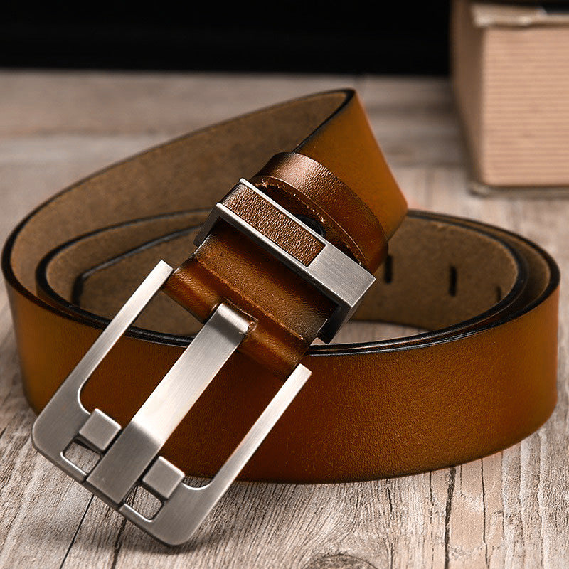 Wholesale leather belt men's vintage pinhole buckle genuine leather cowhide belt