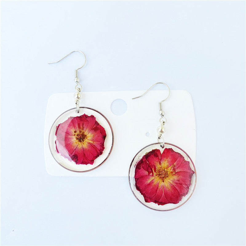Wholesale 6pcs Real Rose Flowers Simple Natural Real Flower Earrings