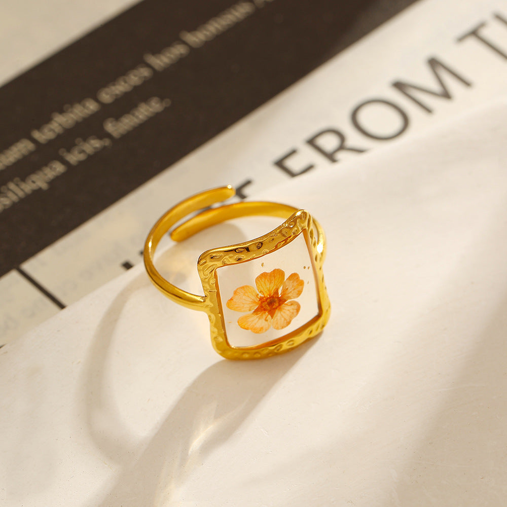Wholesale Stainless Steel Ring Luxury Golden Dried Flowers Not Fade Ring