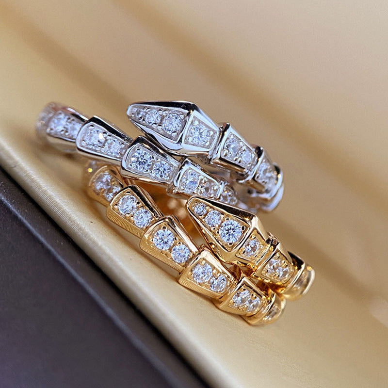 Wholesale Micro-inlaid zircon and diamond gold-plated open bone ring