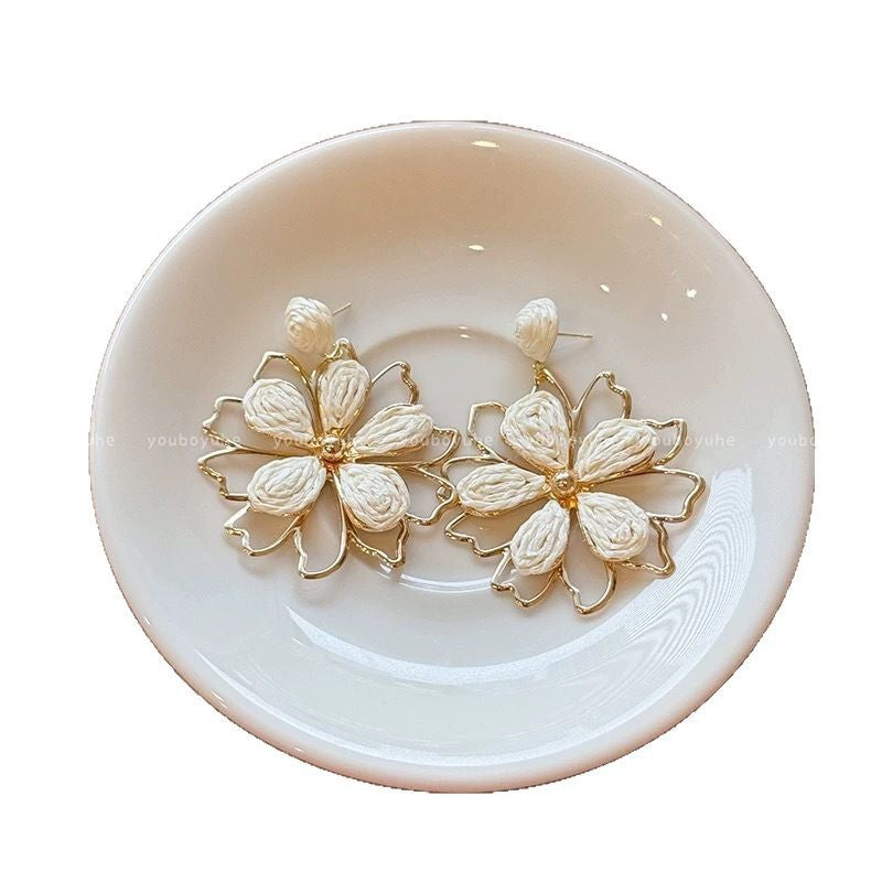 Wholesale Beach holiday style straw sunflower earrings