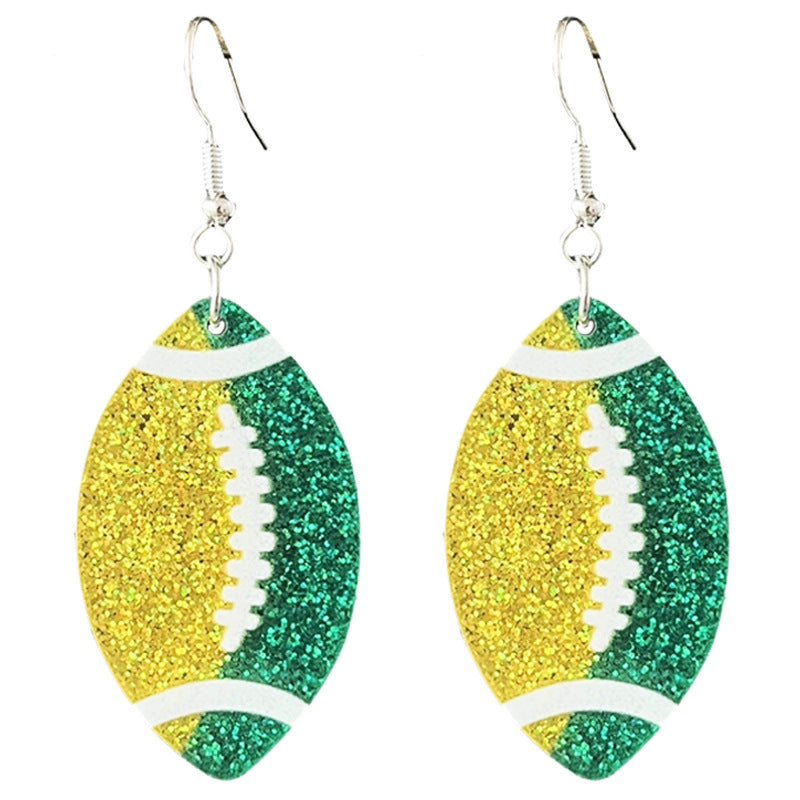 Wholesale Rugby football color-blocking shiny acrylic earrings