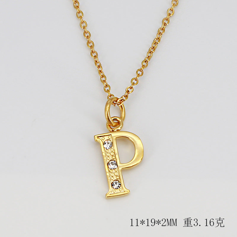 Wholesale Titanium Steel Diamond Letter Necklace Clavicle Chain