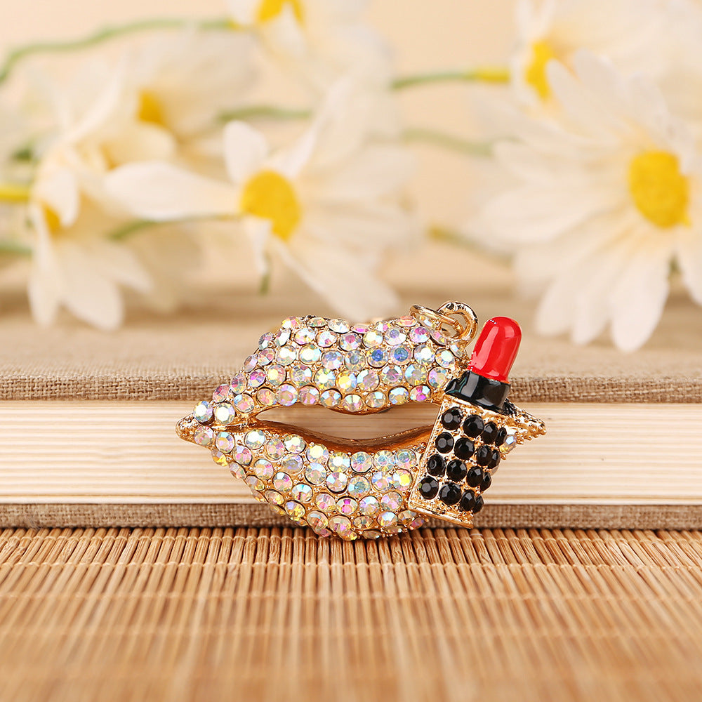 Wholesale Diamond-studded mouth red lips car keychain
