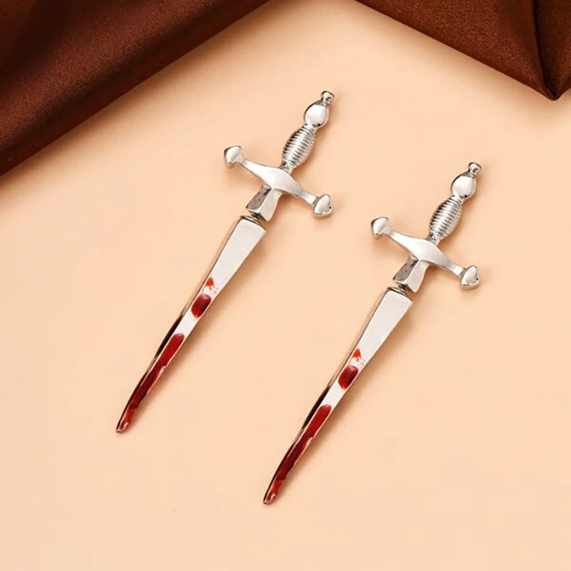 Wholesale Gothic Sword Earrings Retro Cross Bloodstained Dagger Earrings