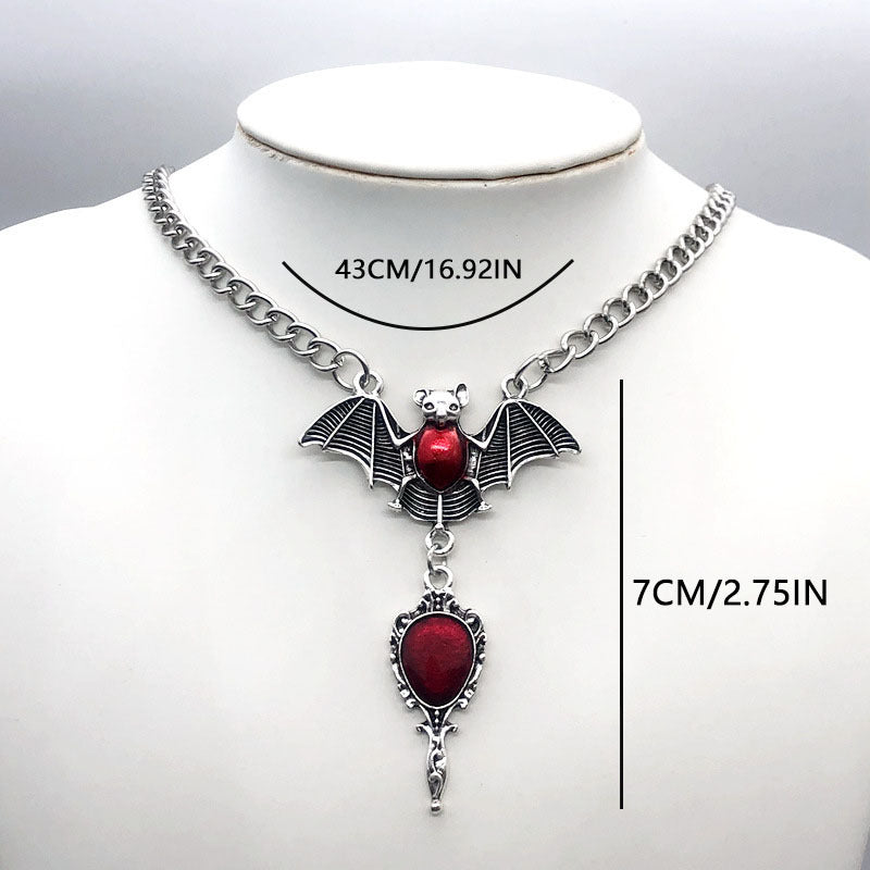 Wholesale Gothic bat necklace antique scarlet mirror pendant women's necklace