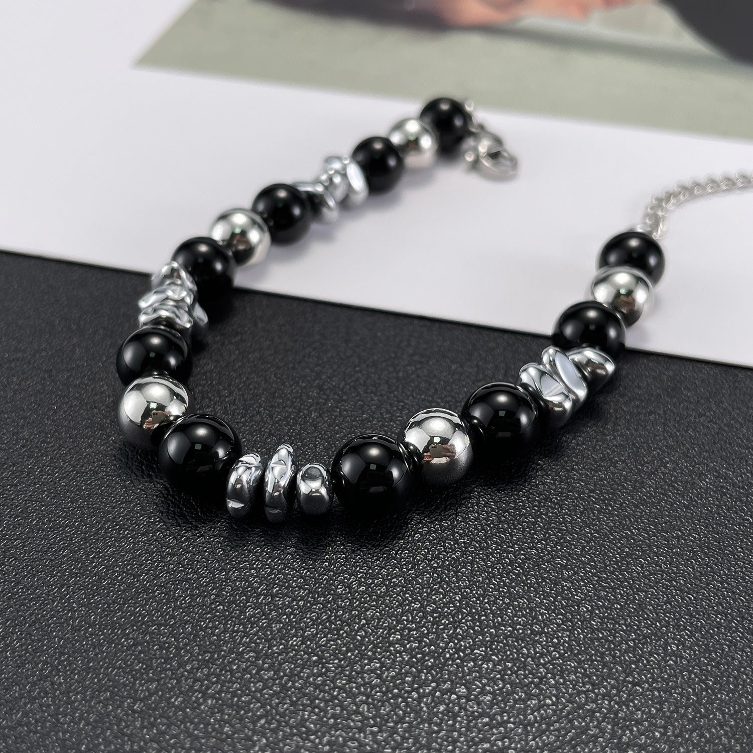 Wholesale Personality Fashion All-match Black Agate Stainless Steel Bracelet