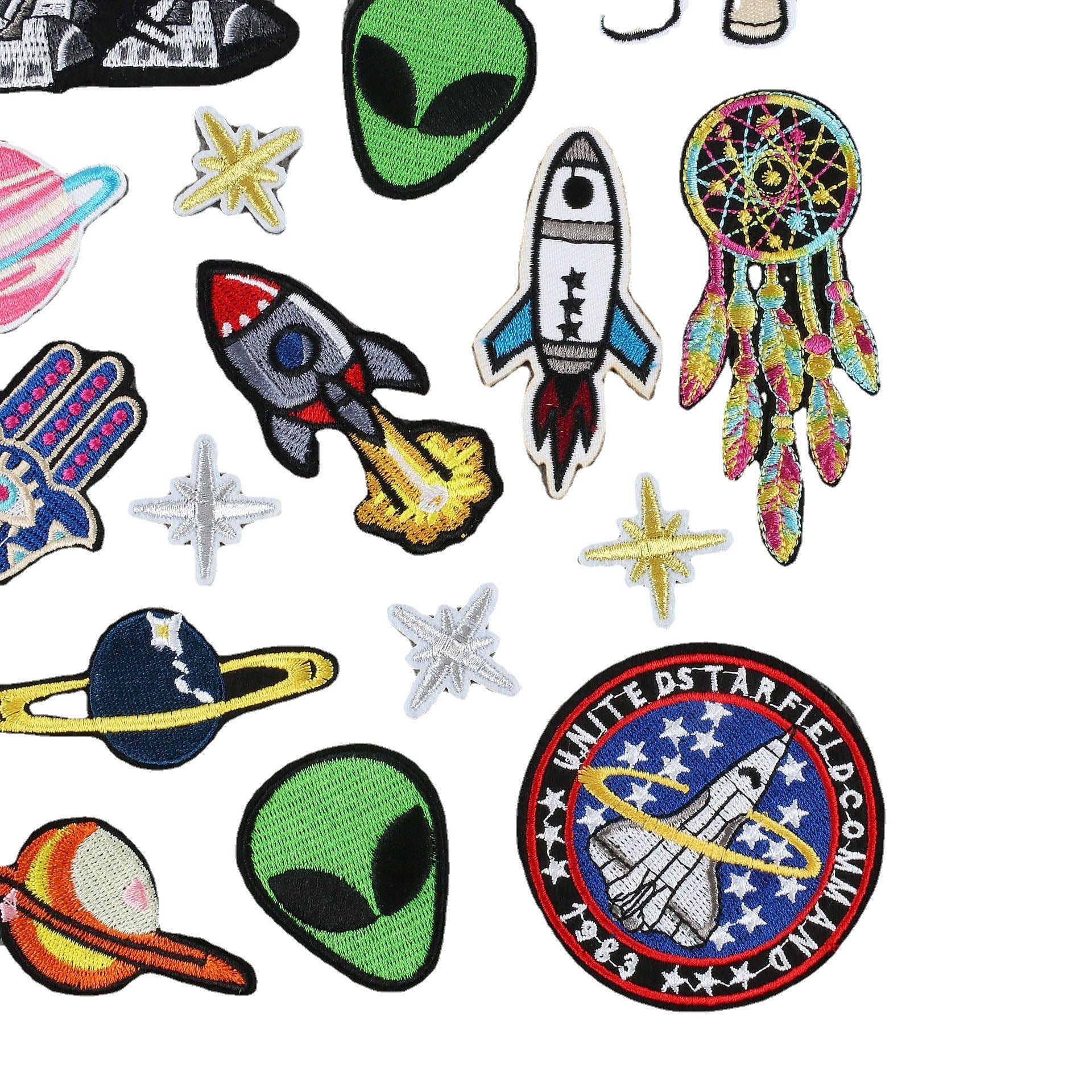 Wholesale Polyester Iron On Embroidered Patches Astronaut Space Rocket Design DIY Decorative Applique For Clothing Boutique Resale