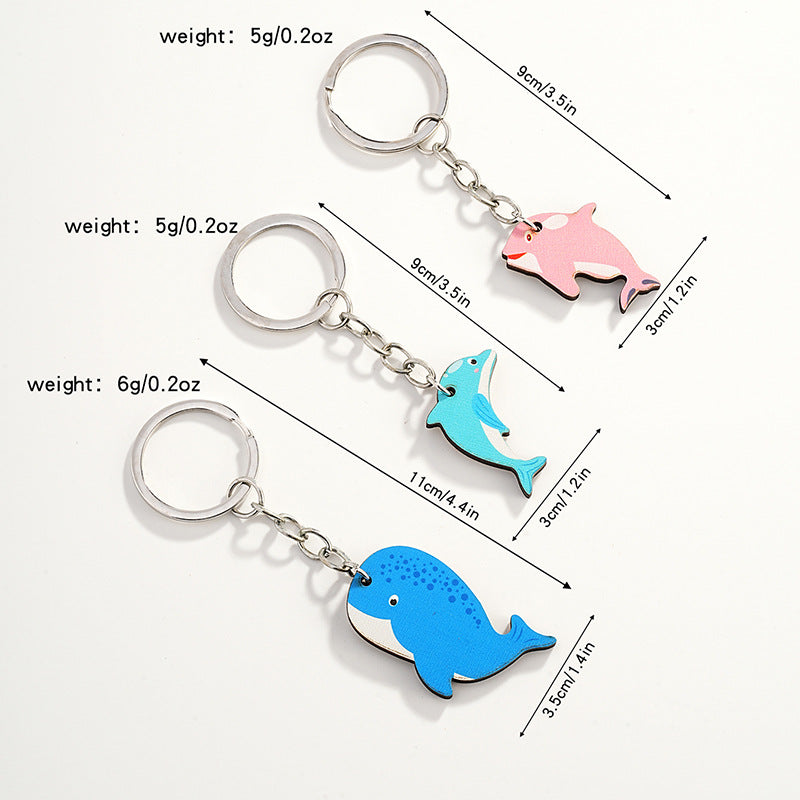 Wholesale Cartoon Dolphin Wooden Parent-child Keychain