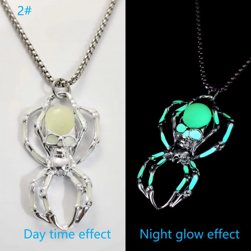 Wholesale Spider Skull Halloween Night Light Necklace
