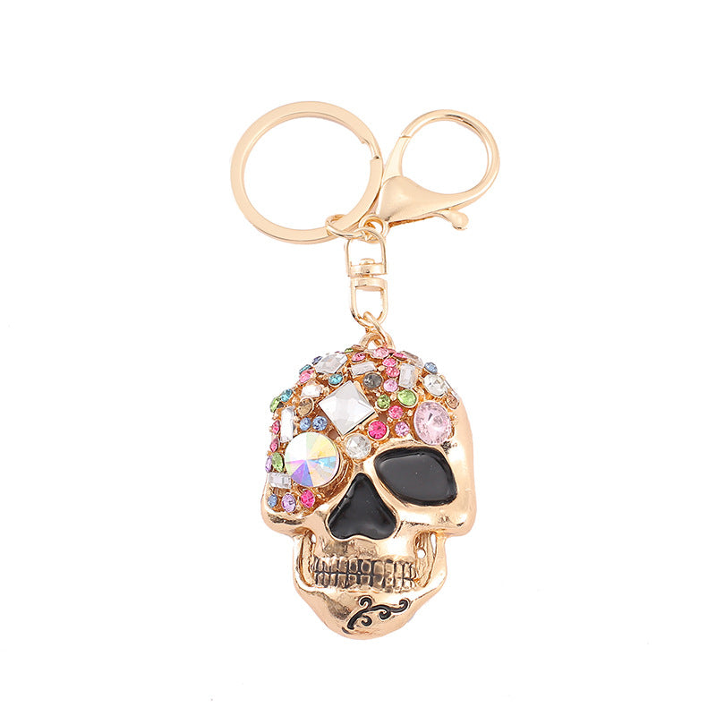Keychain de calavera de diamano de diamante de diamano de color de aleación de aleación de aleación de zinc