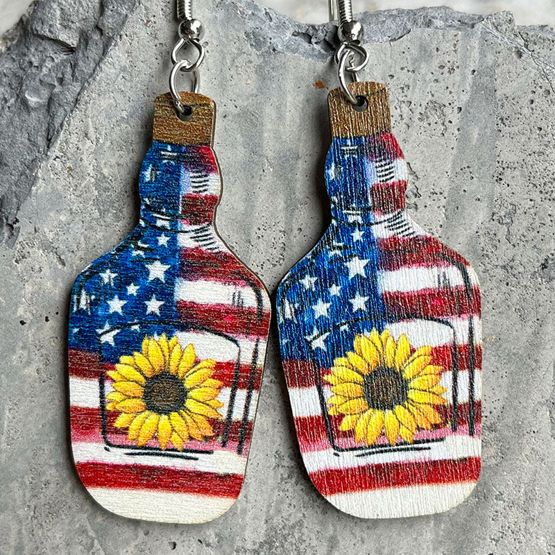 Wholesale 2 Pairs/Pack American Independence Day Western Style Wooden Earrings