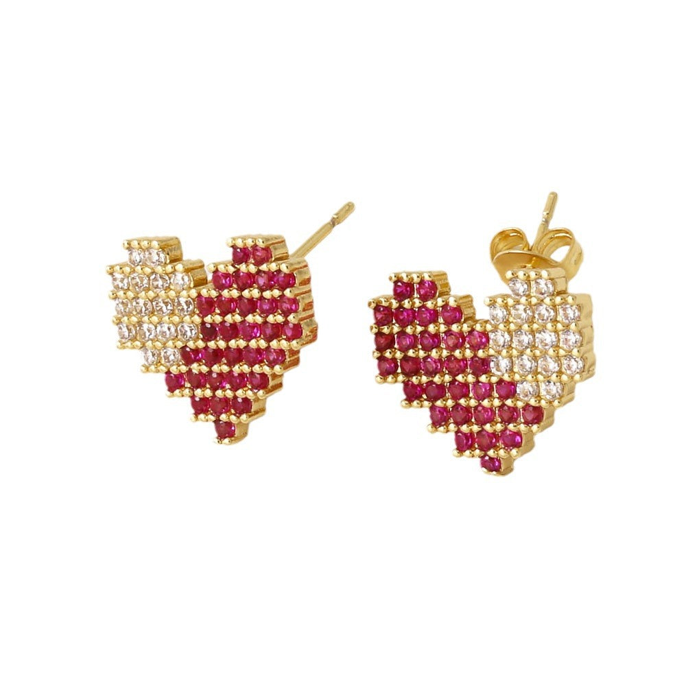 Wholesale Love Heart Copper Plated Real Gold Full Zircon Earrings