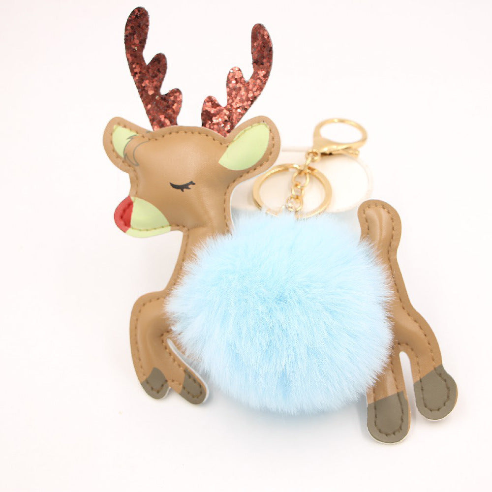 Wholesale Christmas Deer Plush Ball Keychain