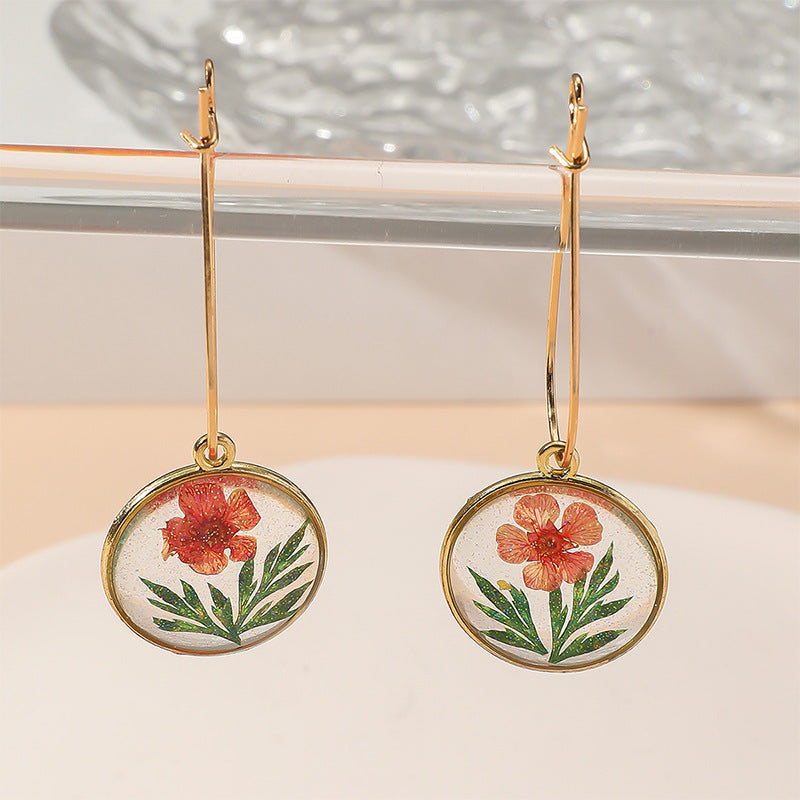 Wholesale Bohemian Retro Creative Round Epoxy Everlasting Flower Earrings