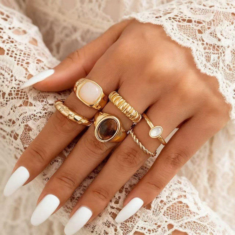 Wholesale Geometric Retro Irregular Diamond Set Ring Set