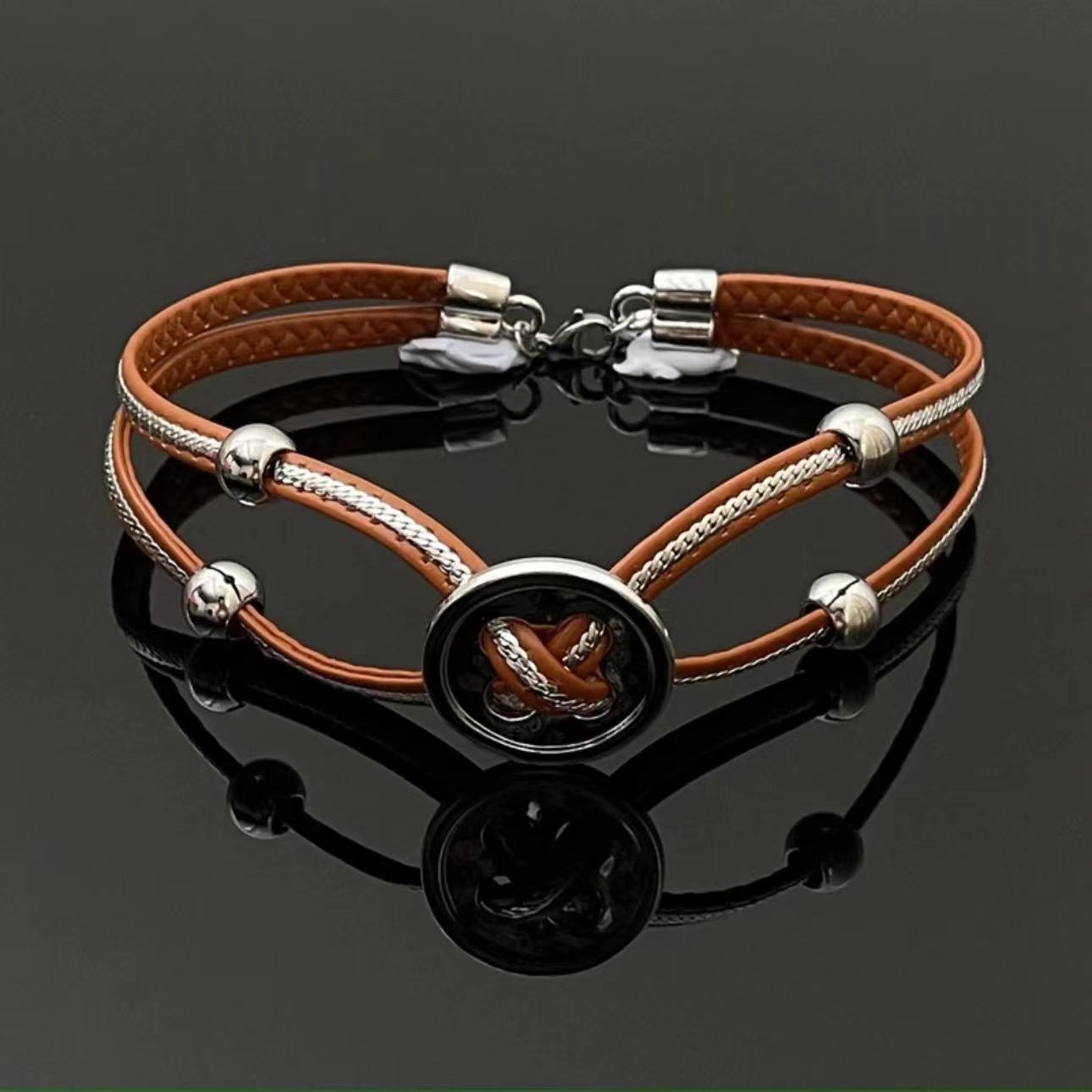 Wholesale Button Leather Cord Clavicle Chain Bracelet