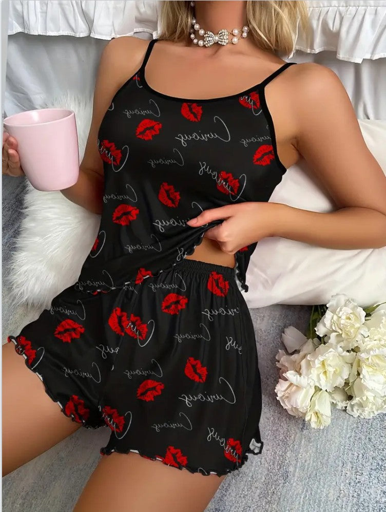 Wholesale Butterfly Print Camisole Shorts Suit Pajamas