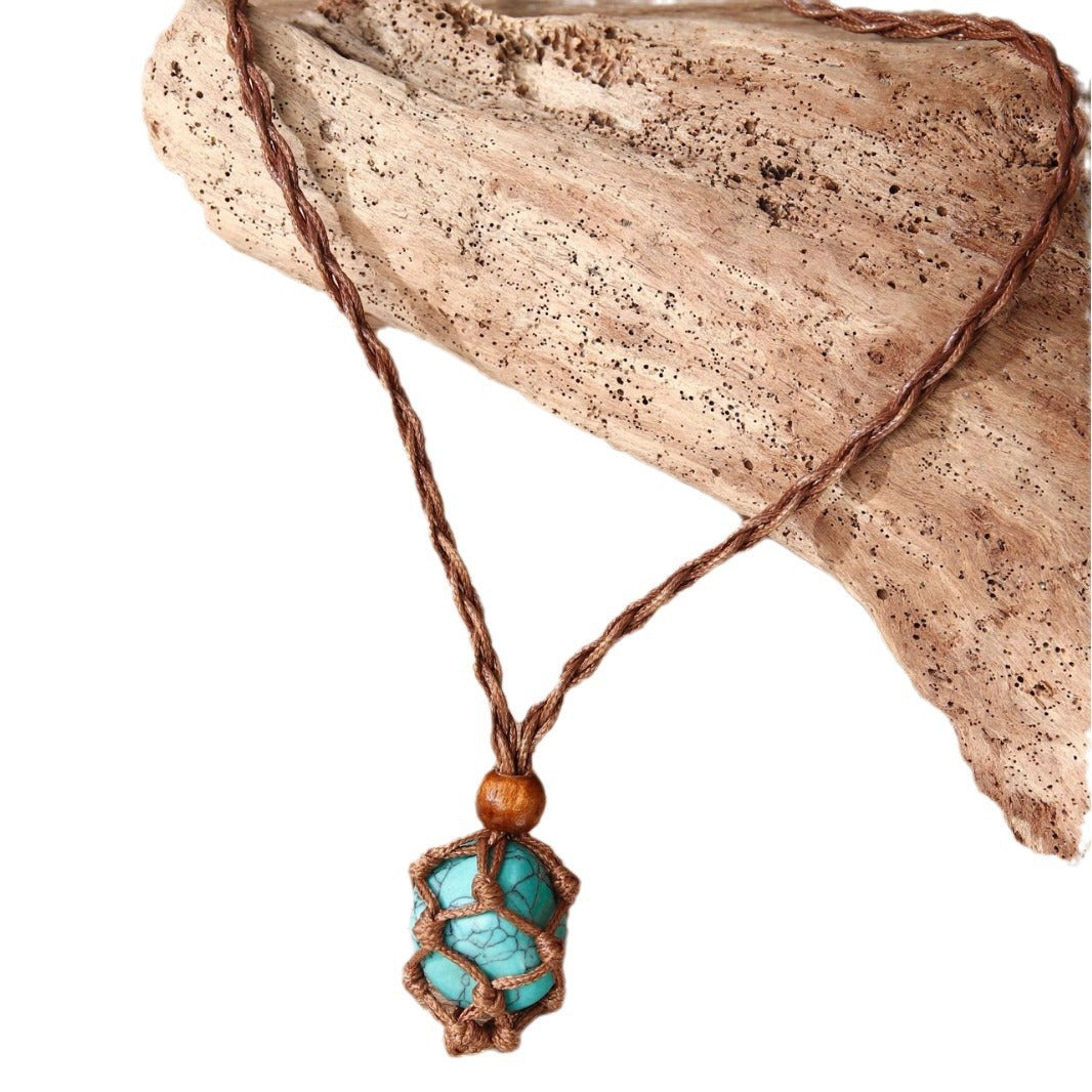 Wholesale Rose Quartz Hand-woven Vintage Necklace