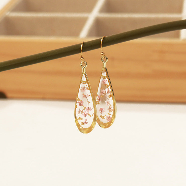 Wholesale 6pcs/pack fashion modern dried flower earrings eternal flower earrings Gold-Plated Retro real flower earrings