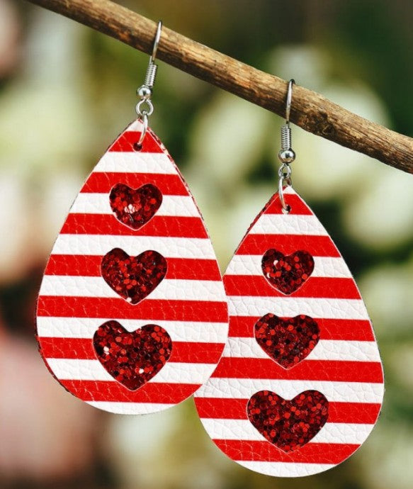 Wholesale Valentine's Day Red Plaid Peach Heart Leopard Leather Drop Earrings