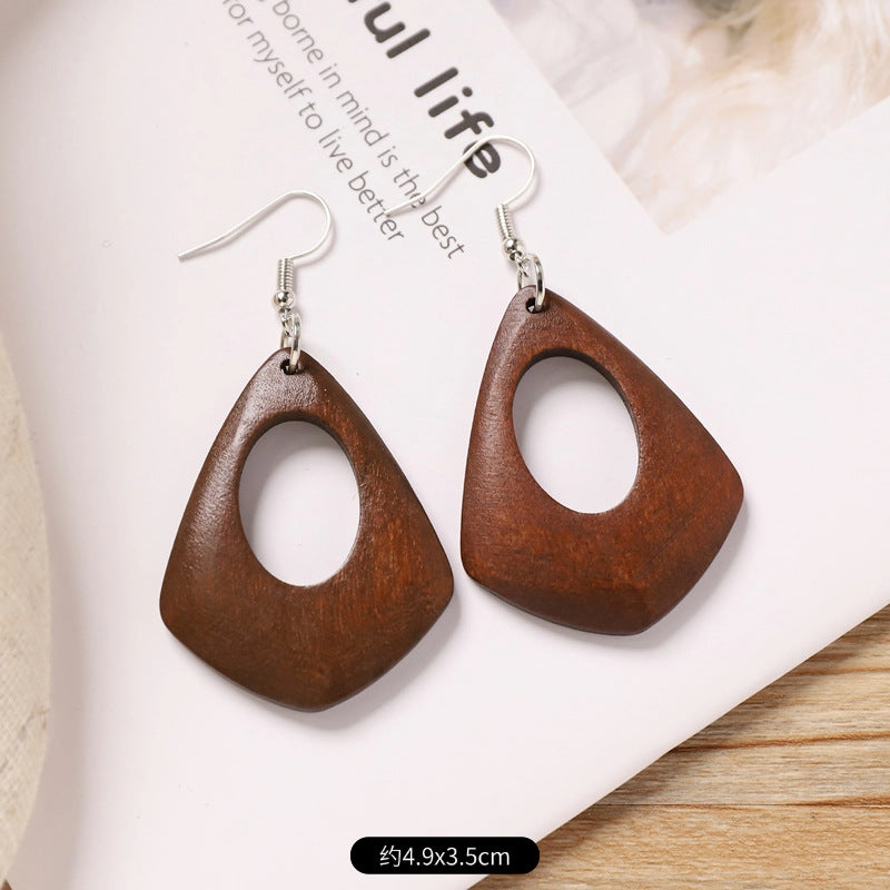 Wholesale Retro wooden exaggerated earrings Chinese ethnic style