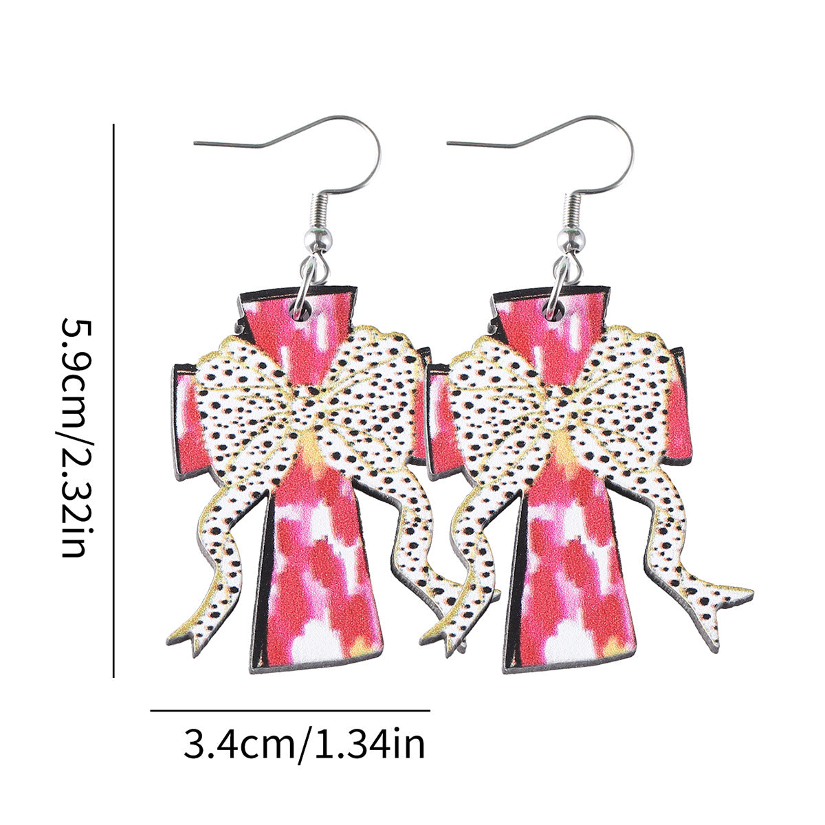 Wholesale Polka Dot Bow Painted Cross Pendant Earrings Double-Sided Earrings