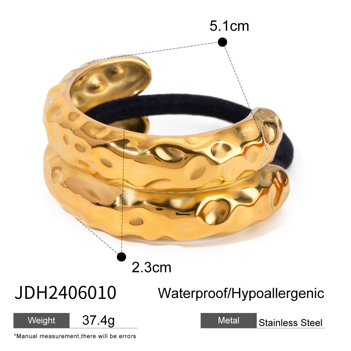 Wholesale 18k Gold Stainless Steel Temperament Fashion Double Layer Hammered Metal Hair Scrunchies