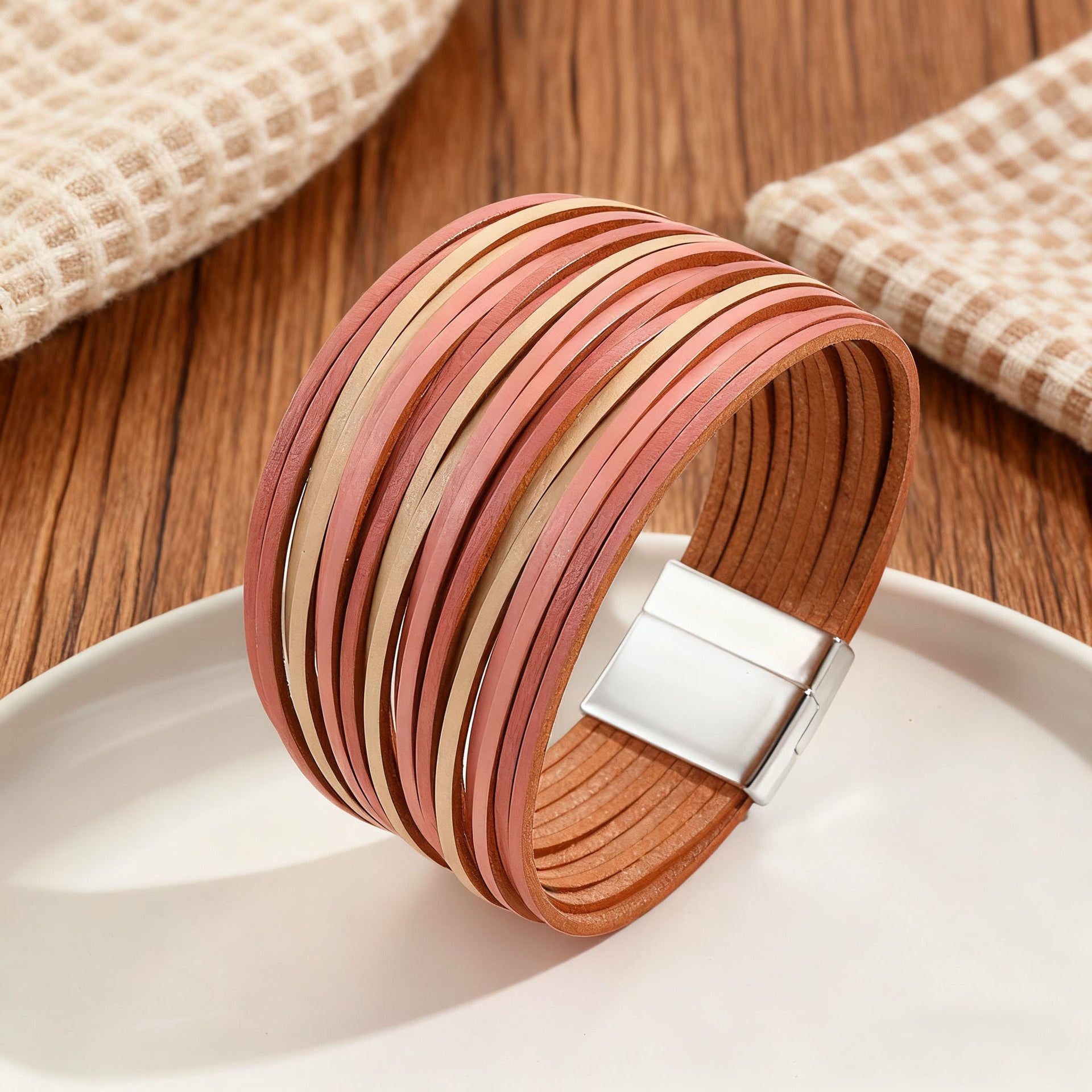 Wholesale Color-blocked embossed  Layered Bracelet Set