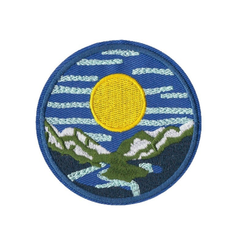 Wholesale Mountain Sunset Ocean Embroidered Iron On Patch Set Of 9 For Outdoor Camping Towel Bag Decorative Gift