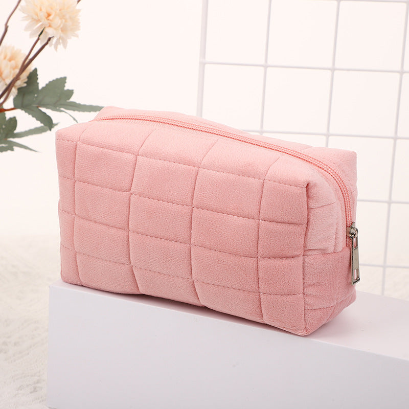 Wholesale Flannel Plaid Decompression Pillow Makeup Travel Convenient Storage Large Capacity High-end Toiletry Bag