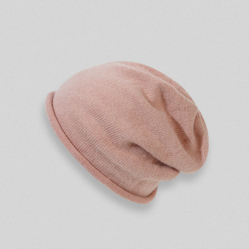 Wholesale Solid Color Rolled Hem Pile Hat Rabbit Fluff Wool Cashmere Hat