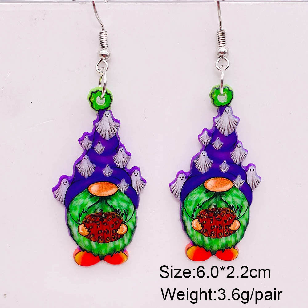 Wholesale Halloween Gnome Gnome Ghost Double Sided Printed Acrylic Earrings