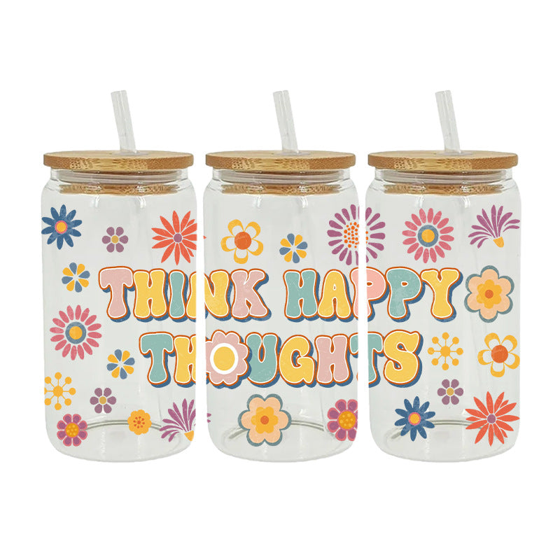 Wholesale Colorful Cartoon Cute Retro Fresh Inspirational Theme 16oz Cup UV DTF Wraps