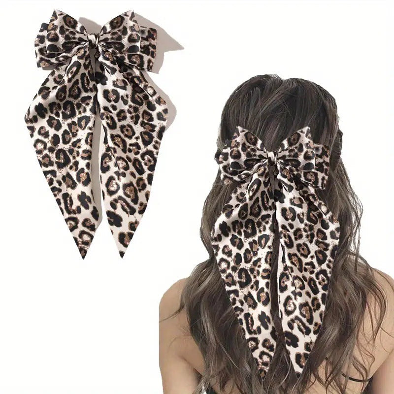 Wholesale Vintage leopard bow print ribbon spring clip