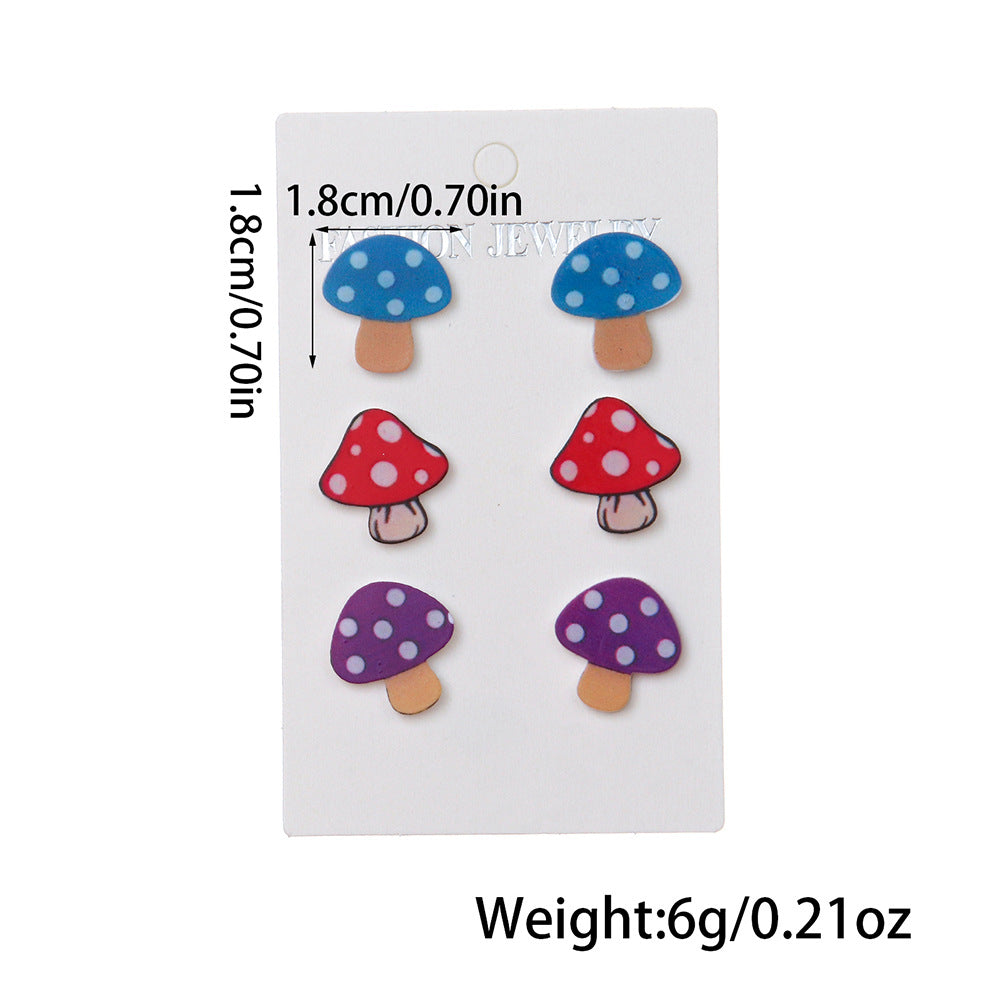 Wholesale  New 3-piece Creative Mushroom Earrings Handmade Multicolor Polo Mushroom Umbrella Skirt Pendant Acrylic Earrings