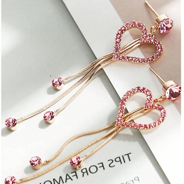 Wholesale Valentine' s Day Love Shining Zircon Long Tassel Earrings