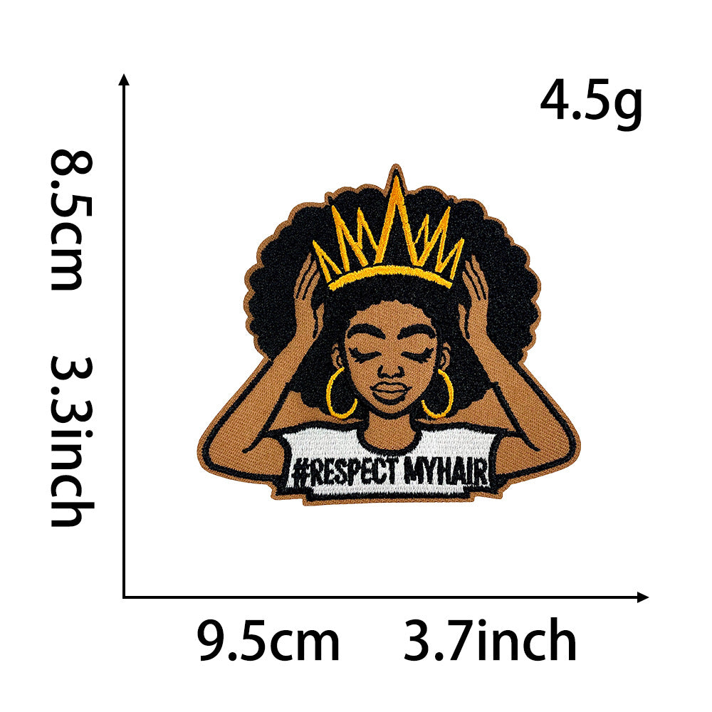 Wholesale Embroidered Iron On Patch Afro Black Girl Leopard Print Letter Design Decorative DIY Craft Supply For Shoes Hats Bags