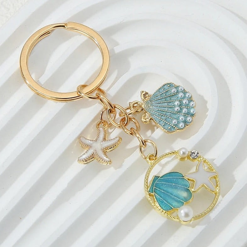 Wholesale Starfish shell keychain creative oil drop pearl keychain