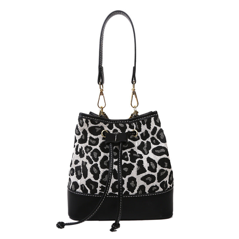 Wholesale PU Leopard Print Drawstring Shoulder Bag Crossbody Bag