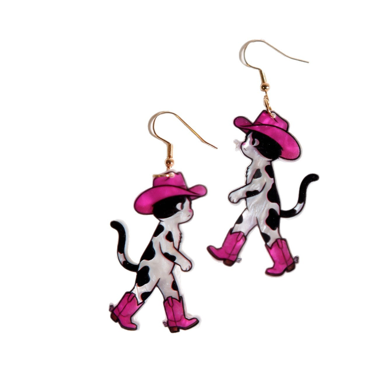 Wholesale Chic Black White Spotted Walking Cat Acrylic 2D Double Sided Cute Cat Earrings Jewelry Accessory For Party Wear Boutique Resale