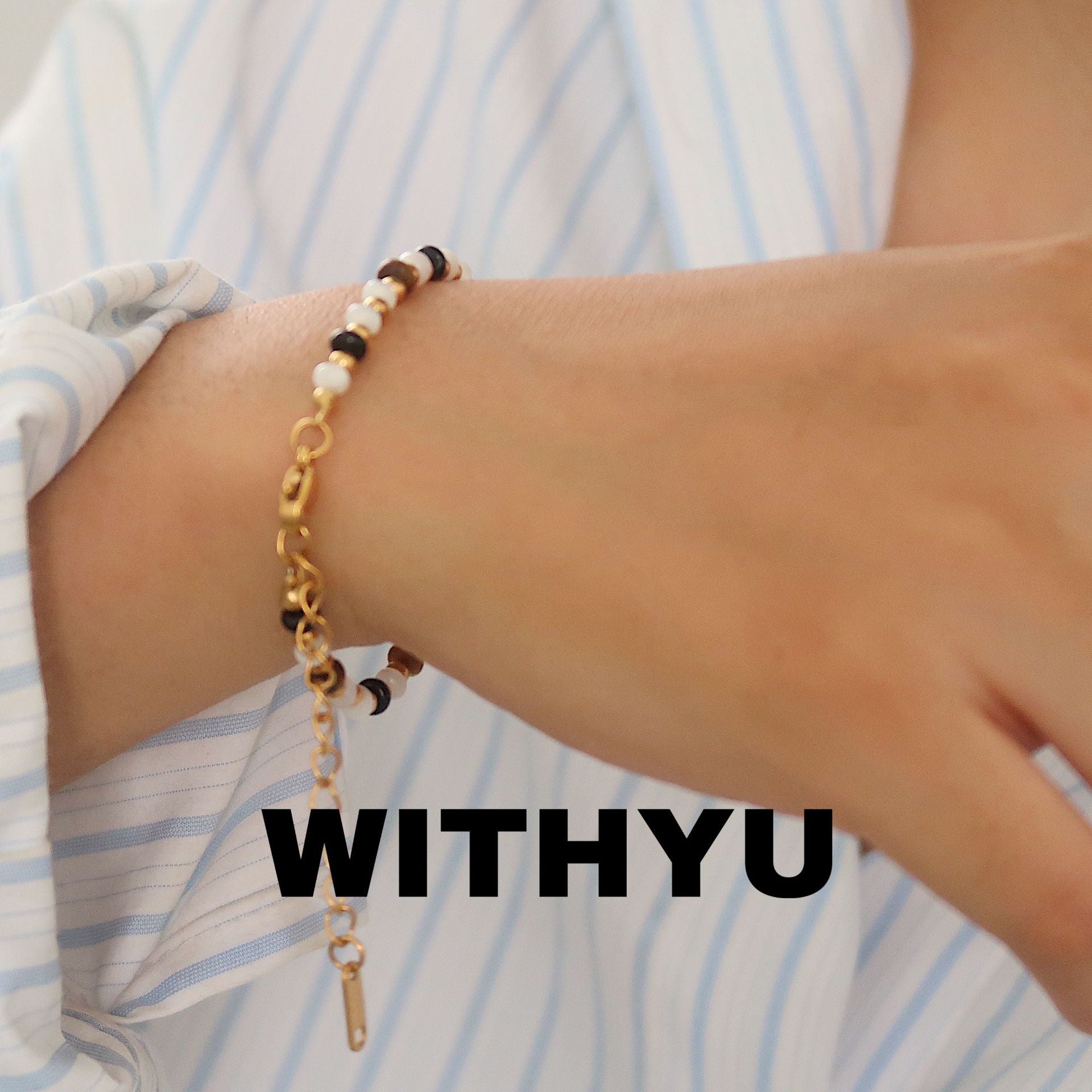 Wholesale Natural Stone Crystal Black and White Color Beaded Titanium Steel Necklace