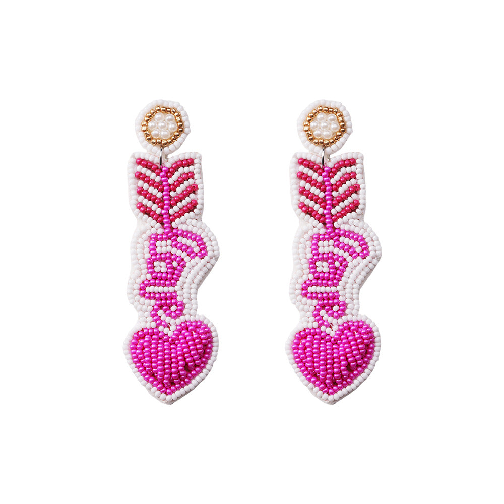 Wholesale Valentine's Day Pink Rice Pearl Knitted Love LOVE Earrings