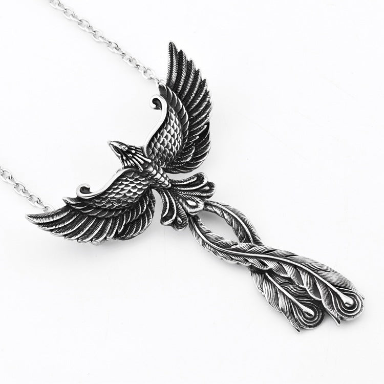 Wholesale Titanium Steel Phoenix Pendant Pearl Chain Necklace Chinese Trend Street Hip Hop Unisex Jewelry