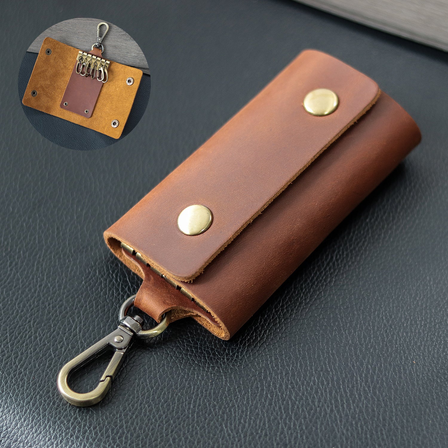 Wholesale Casual Vintage Top Layer Cowhide Multifunctional Leather Keychain