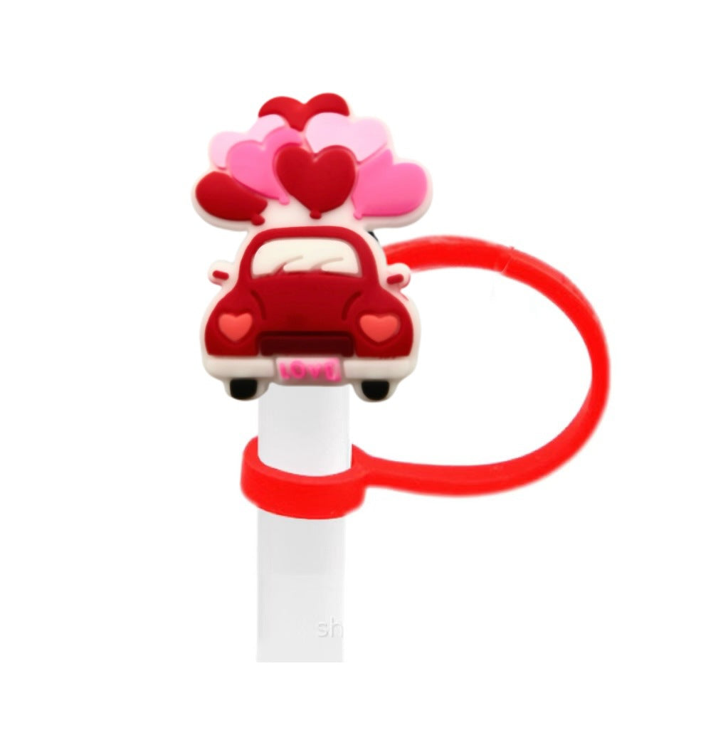 Wholesale 10pcs Valentine's Day Series Love Creative Cartoon Silicone Dust Stopper Water Cup Straw Cover