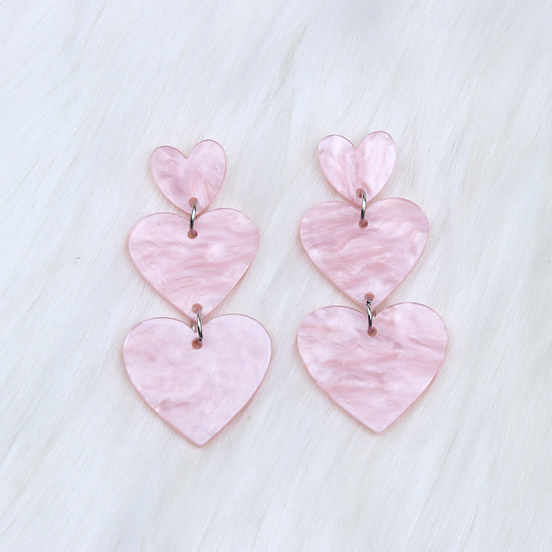 Wholesale Asymmetric Triple Love Acrylic Earrings