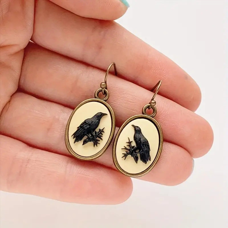 Wholesale Vintage Oval Three-dimensional Crow Earrings