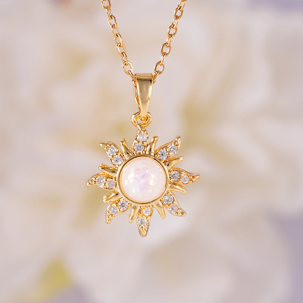 Wholesale Gold plated sun pendant with micro inlaid zircon necklace