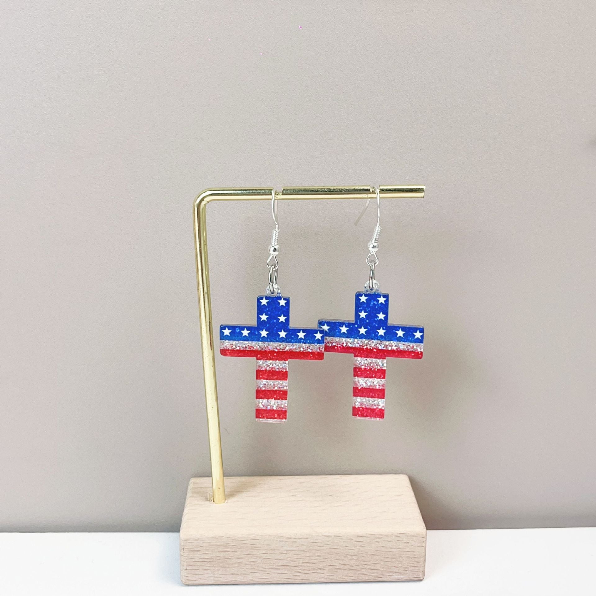 Wholesale Independence Day Flag Red Blue Sunflower Love Earrings